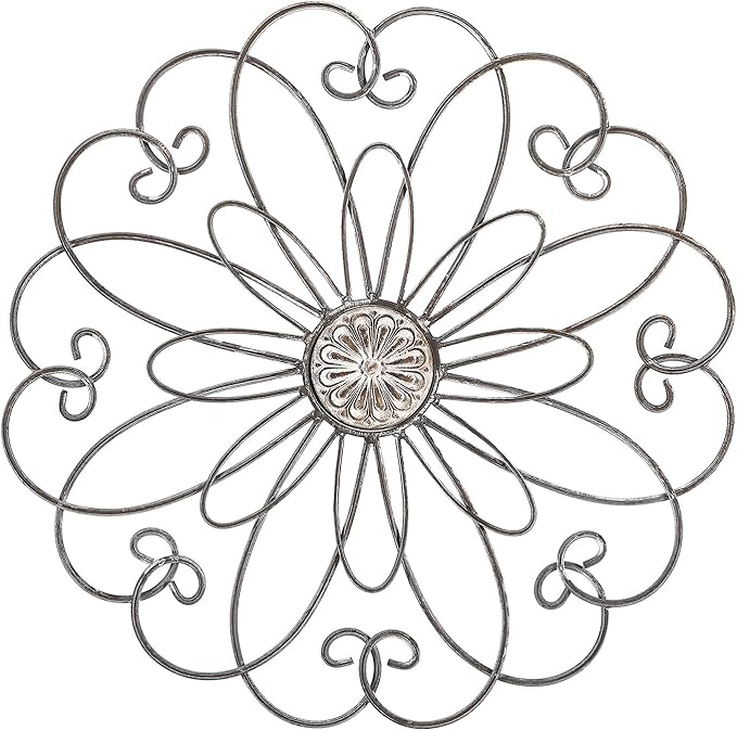 YiLifebes Metal Flower Wall Decor, 18”x18” Metal Floral Scroll Wall Art, Iron Wall Decoration Sculpture for Living Room Bedroom Bathroom Outdoor Garden, (Flower A)
