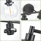 6-Light Bathroom Light Fixture Black Vanity Lights Over Mirror Modern Wall Sconce Farmhouse Vintage Bathroom Vanity Lighting with Glass Shade for Bedroom Hallway Cabinet Bathroom