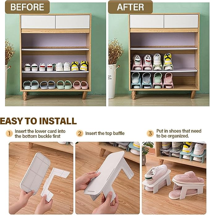 20-PACK Shoe Slots Organizer, New Upgrade Double Layer Shoe Stacker, White Stack Shoe Rack Holder Storage Space Saver For Closet Organization And Storage Shoes