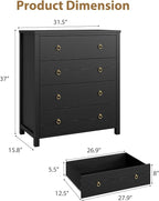 IDEALHOUSE Dresser for Bedroom, Chest of Dressers 37" Tall Dresser for Closet with 4 Drawers Chest with Clothes Storage Cabinet, Drawer Organizer for Bedroom, Living Room, Closet, Hallway, Black