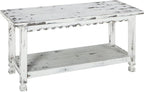 Country Cottage 36-Inch Farmhouse Entryway Bench with Storage Shelf – Solid Pine Wood Bench in Distressed White for Hallway, Bedroom, or Mudroom by Alaterre Furniture