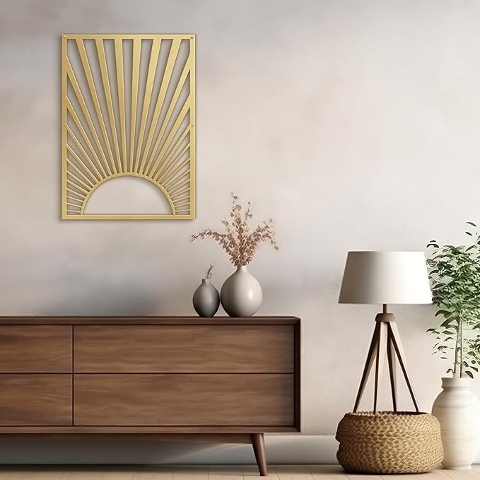 SIGNLEADER Metal Wall Art Decor Gold Shining Sun Minimalist Modern Abstract Wall Sculpture Hangings Home Decoration for Living Room, Bedroom, Bathroom, Kitchen, Outdoor - 18" Gold
