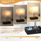 Kakanuo Table Lamp for Bedroom with Dual USB Ports, Grey Fully Dimmable Bedside Lamp with Phone Stands and 2 Charging Outlets, Desk Lamp for Nightstand and Living Room, LED Bulb Included