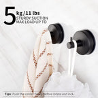 YOHOM Suction Cup Hooks Shower Towel Holder Stainless Steel Vacuum Bathroom Shower Hook Suction Towel Rack Kitchen Organizer for Bathrobe Loofah Matte Black 4Pcs