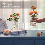 Glasseam Glass Pillar Candle Holder: Set of 12 Hurricane Candle Holders for Floating Candles Decorative Ribbed Vase for Flowers Cylinder Vases for Centerpieces Wedding Dining Table Thanksgiving 5.91’’