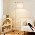 Ambimall Remote-Controlled Floor Lamp - Color Temperature Adjustable and Fully Dimmable, Standing Lamp for Living Room with Rotating Head, Tall Lamp for Bedroom, 9W Bulb Included (Gold and Beige)