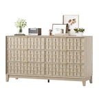 COLAMY Fluted Dresser, Modern Wooden 6 Drawer Dresser 55”, Side Board Buffet Storage Cabinet, Accent Cabinet with Metal Handles for Bedroom, Entryway, Hallway, Oak