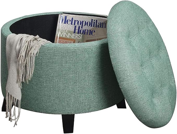 Convenience Concepts Designs4Comfort Round Storage Ottoman 19.75" - Versatile Contemporary Foot Stool for Living Room, Office, Green Fabric