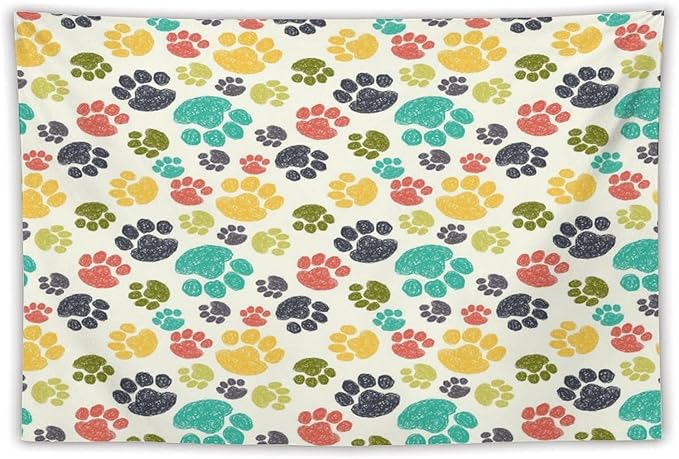VUMIVI Dog Paw Tapestry Hand Painted Colorful Animal Footprints Doodle Kids Painting Tapestry Wall Hanging for Living Room Bedroom Dorm Classroom Aesthetic Decor W90xL60in