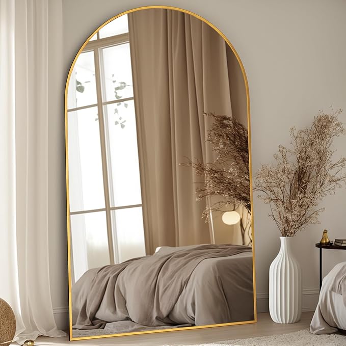 Antok Full Length Mirror, 88"x44" Oversized Floor Mirror Freestanding, Full Body Mirror Floor Standing Mirrors with Stand, Hanging Mounted Mirrors for Living Room Cloakroom,Gold,Arched Style