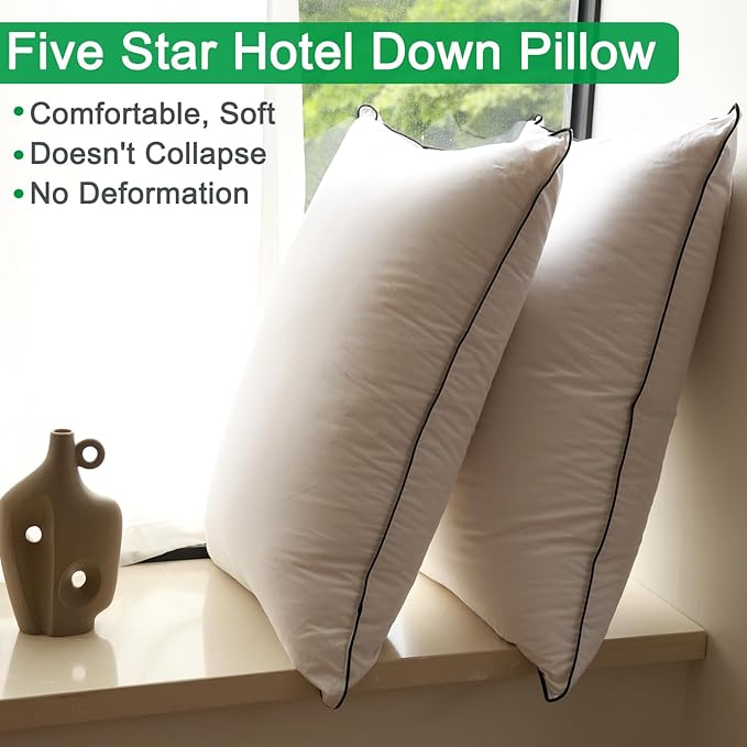 Luxurious Down Pillows - Standard Size, High Fill Power, Breathable Cotton Blend Shell,Down Pillow Ideal for Every Night