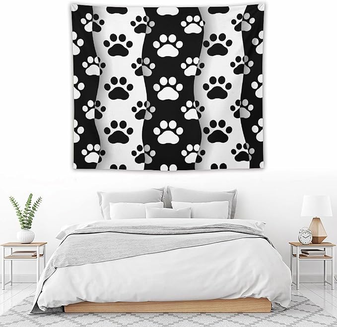 VUMIVI Pet Paws Tapestry Cute Puppy Kitten Black White Animal Paws Modern Funny Art Tapestry Wall Hanging for Living Room Bedroom Dorm Classroom Aesthetic Decor W60xL50in