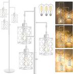 【Upgraded】72" Tall Dimmable Floor Lamp, Modern Standing Lamp with Elegant Metal Cages, Industrial Tree Floor Lamps for Living Room, Bedroom, Study Room, Office (3 x 800LM LED Bulbs Included) - White