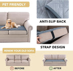 H.VERSAILTEX Couch Cover Chenille Pet Fuzzy Sofa Covers for 3 Cushion Couch Anti Slip Washable Sofa Slipcovers with Strap Soft Couch Protector Cover for Dogs Cats Kids(27.6" x 71", Stone Blue)