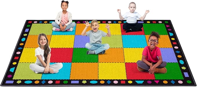 Booooom Jackson Classroom Rug Large Colorful Classroom Carpet with Non-Slip Backing, 9 x 12 ft Children's Classroom Seating Rug Elementary