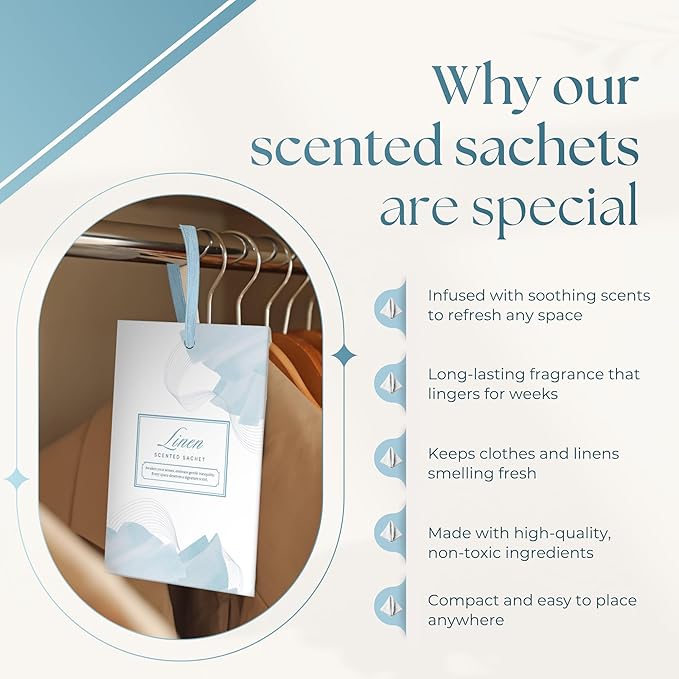 15 Pack Fresh Linen Sachets For Drawers and Closets, Scented Sachets for Drawers, Closet Freshener Sachet for Drawers to Refresh Any Space, Fresh Linen Sachet Bag Scented Drawer Fresheners for Dresser
