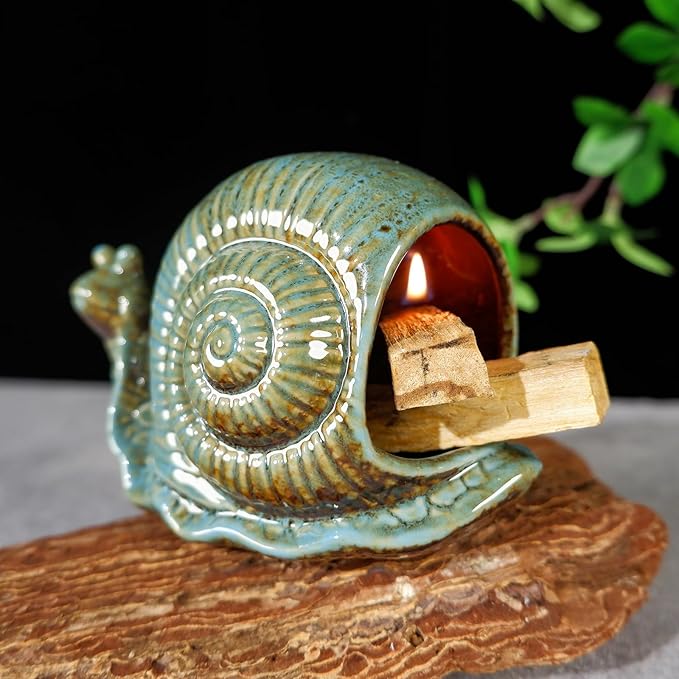 Blue Ceramic Snail Palo Santo Holder – Elegant Chiminea for Sage, Incense Cones, and Candles – Ideal for Meditation, Yoga, Altar & Home Decor – Easy to Clean for an Enhanced Zen Experience