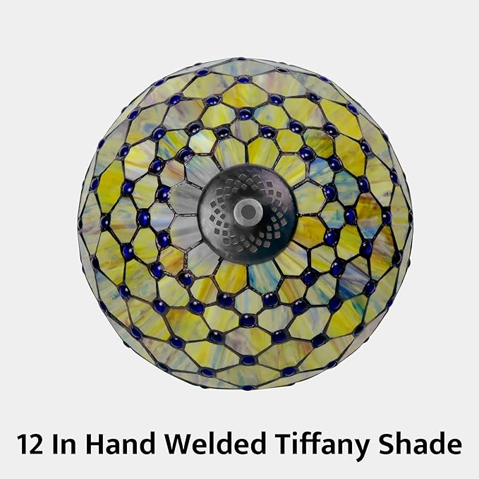 Tiffany Lamp Gradient Green Stained Glass Table Lamp Desk Bedside Reading Light Decor Bedroom Living Room Home Office D12*H18 Inches