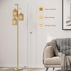Oneach 70" Floor Lamps for Living Room, Stepless Dimmable Boho Floor Lamp with 3 Bulbs, Tall Farmhouse Industrial Corner Standing Tree Lamp for Bedroom, Office, Study Room, Dining Room, Gold