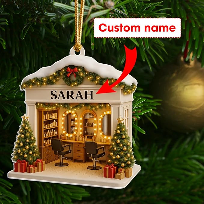 Personalized Hair Salon Christmas Ornament 2025, Flat Acrylic 2D Printed Ornament, Custom Hair Stylist Ornament, for Hairdresser, Christmas Tree Decoration
