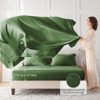 MUXHOMO 7 Pieces King Comforter Set, Seersucker Bed in a Bag King Size, All Season Luxury Bedding Set with Comforter, Flat Sheet, Fitted Sheet, Pillowcases & Shams, Dark Green