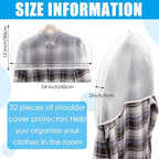 Patelai 32 Pcs Shoulder Covers for Hanging Clothes 24 x 12 x 2 Inches Plastic Garment Dust Covers Protectors with 2" Gusset for Closet Storage Suit, Coats, Jackets, Dress Closet Storage