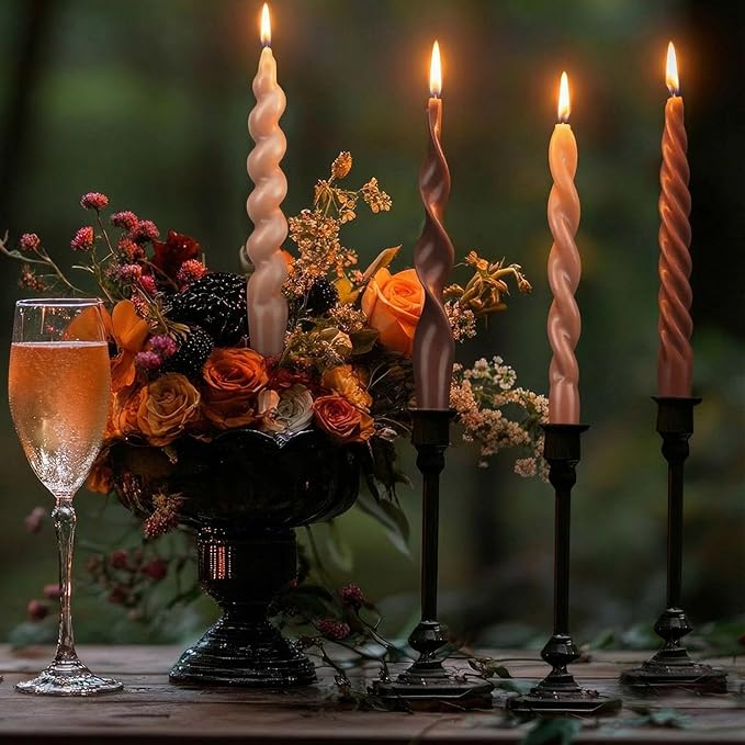 Nuanchu 4 Pcs 7.87 Inch Twisted Taper Candles Wax Unscented Smokeless Spiral Swirl Candlesticks for Wedding Holiday Dinner Party Home Decorations(Neutral)