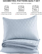 HORIMOTE HOME Light Blue Queen Size Quilt Set - Soft Microfiber Bedspread with 2 Shams, Lightweight & All-Season Geometric Coverlet for Cozy Bedding