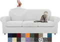 YEMYHOM Latest Checkered 4 Pieces Couch Covers for 3 Cushion Couch High Stretch Thickened Sofa Cover for Dogs Pets Elastic Slipcovers Living Room Furniture Protector (Ivory), 71"-91"(3 Cushions)