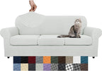 YEMYHOM Latest Checkered 4 Pieces Couch Covers for 3 Cushion Couch High Stretch Thickened Sofa Cover for Dogs Pets Elastic Slipcovers Living Room Furniture Protector (Ivory), 71"-91"(3 Cushions)