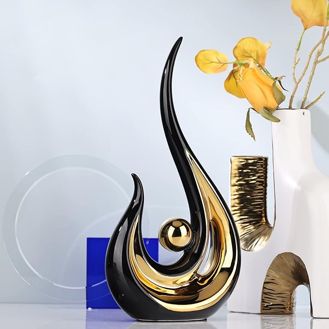 XMGZQ 2pcs Black and Gold Modern Abstract Art Statue Table Decoration,Elegantes Ceramic Statue for Home Décor Accent,Mantel,Bookshelf,Centerpiece Table Decorations for Dining Room,adornos para sala
