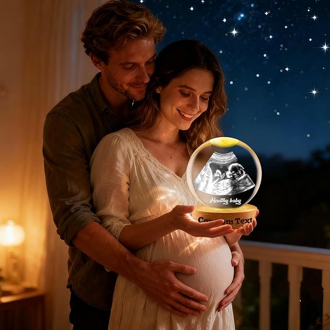 Personalized Ultrasound Photo Crystal Ball Custom Decorative Balls with Colorful Atmosphere Light Ultrasonic Photo Frame Gift for Pregnancy Announcement Birthday Anniversary