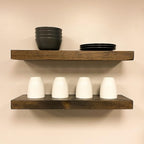 URBANDI, Rustic Floating Shelves, Set of 2, Hidden Bracket, Solid Wood, Heavy Duty, Wall Mounted Shelves, (Dark Brown, 24Wx8D)
