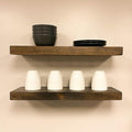 URBANDI, Rustic Floating Shelves, Set of 2, Hidden Bracket, Solid Wood, Heavy Duty, Wall Mounted Shelves, (Dark Brown, 12Wx12D)