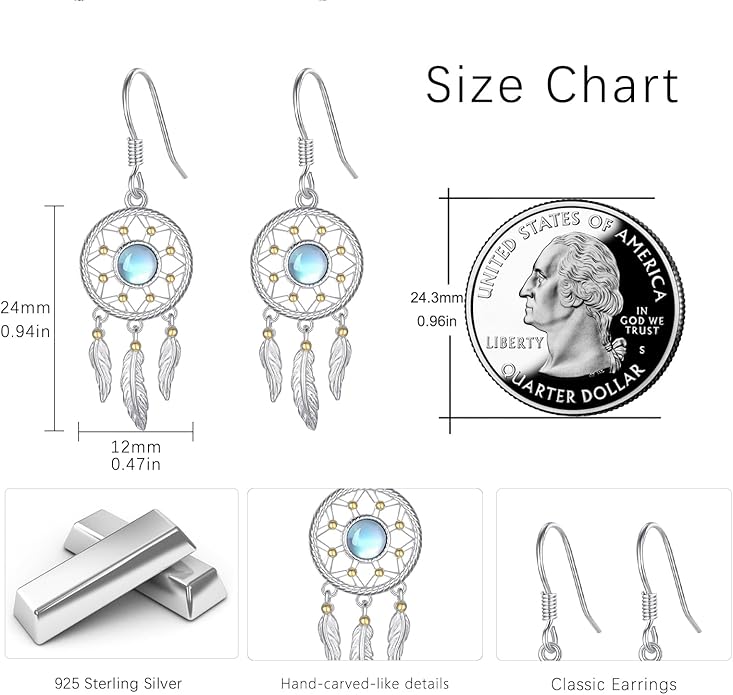 Dream Catcher Earrings for Women 925 Sterling Silver Western Earrings Dream Catcher Dangle Cowgirl Earrings Bohe Jewelry Gifts for Women