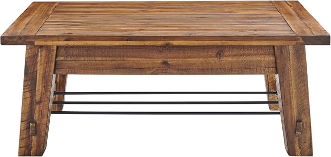 Durango 48-Inch Solid Wood Coffee Table with Storage Shelf Metal Accent – Industrial Farmhouse Living Room Table in Rustic Natural Finish by Alaterre Furniture