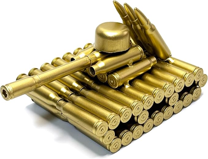 Bullet Shell Military Vehicle Sculptures - Handmade Tank, Airplane, Warship Metal Art Decor for Home, Office, Study Room for Men, Veterans (95 Tank)