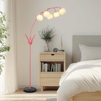 HMVPL Pink Flower Floor Lamp for Living Room, Floral Arched Floor Lamp with 5 G9 LED Bulbs, Foot Switch, Curved Standing Lamp with Acrylic Shade, Cute Tall Lamp for Living Room Bedroom Girls Nursery