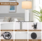 TOBUSA 28’’ Modern White Ceramic Lamps Set of 2 for Living Room, Vintage Nightstand Lamps for Bedroom, Farmhouse Bedside Lamps with Linen Shade, Elegant Decor Lamp Sets for Home Office