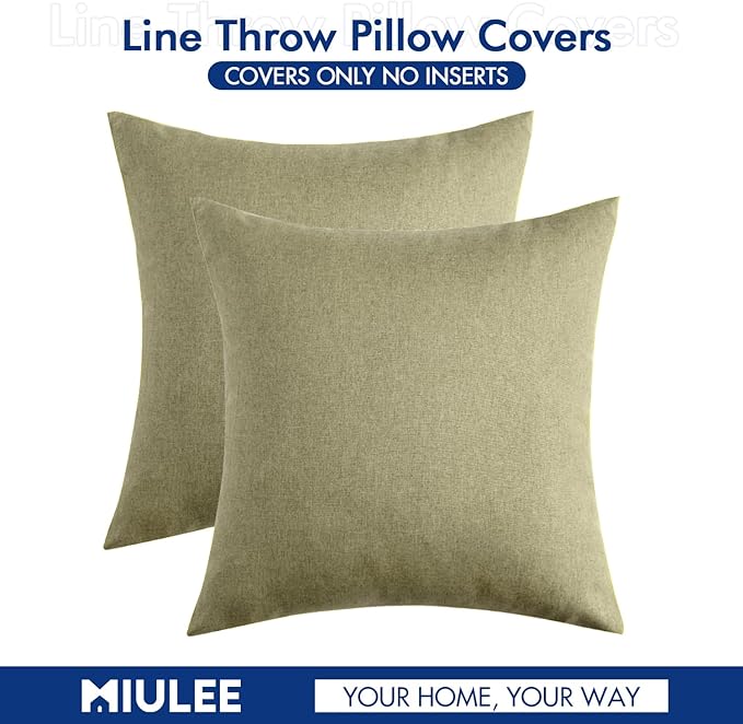 MIULEE Pack of 2 Decorative Outdoor Solid Waterproof Throw Pillow Covers Spring Faux Linen Garden Farmhouse Cushion Cases for Patio Tent Balcony Couch Sofa 20x20 Inch Light Olive Green