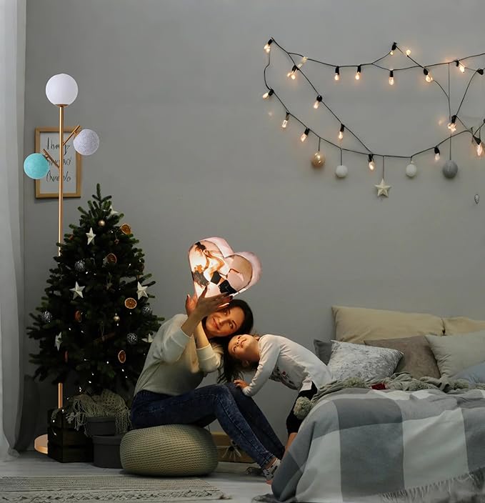 Fiqevs Contemporary 3 Head Gold Globe Floor Lamp with 3 Multicolored Sphere Shades and Bulbs Included, Standing Tree Lamp for Kids Bedroom Playroom Living Room Office