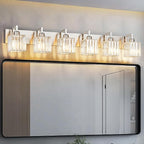 Modern Bathroom Vanity Light 6-Lights Brushed Nickel Vanity Light Crystal Wall Light Bathroom Light Fixtures