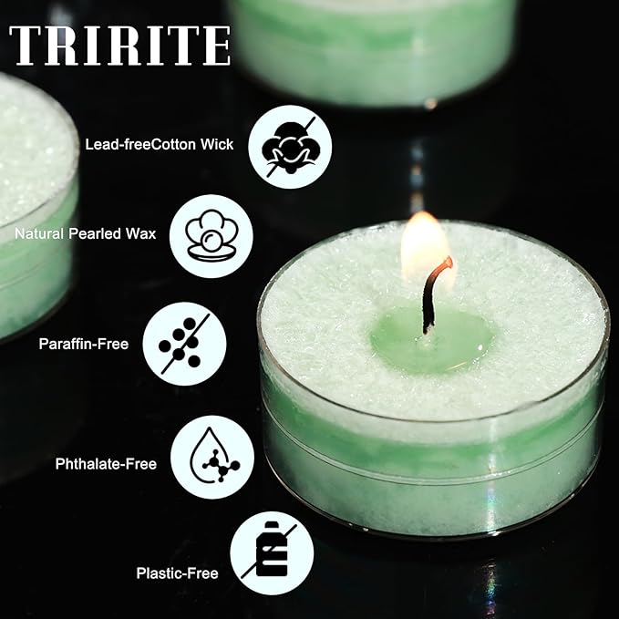 Green Tealights Candles for Easter, 5 Hours Unscented Tea Lights Candle Bulk,Non-Paraffin, Smokeless, Mini Tealight Votive Candles for Easter,Wedding,Valentine's Day,Baby Shower,Christmas, 12pcs