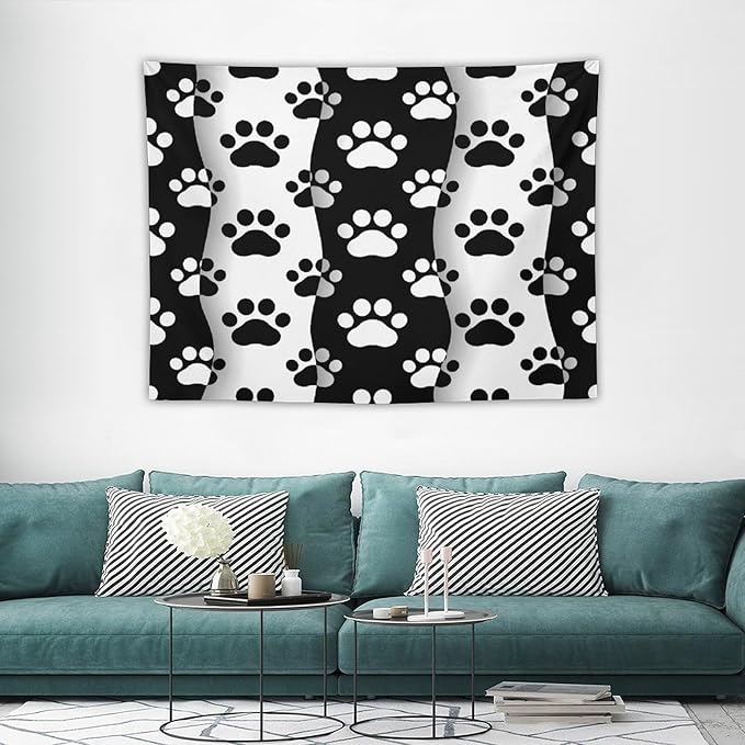 VUMIVI Pet Paws Tapestry Cute Puppy Kitten Black White Animal Paws Modern Funny Art Tapestry Wall Hanging for Living Room Bedroom Dorm Classroom Aesthetic Decor W40xL30in