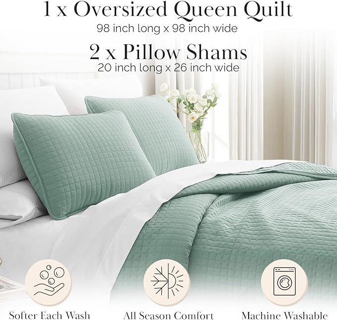 Southshore Fine Living, Inc. Quilts, Queen Size/Full Quilt Bedding Set, Stain & Pet Hair Resistant Bedding, Coverlet Full/Queen Size Bedspread, Soft Microfiber with 2 Pillow Shams, Steel Blue (Teal)