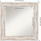 Amanti Art White Wall Mirror 25x25 Alexandria White Wash Square Bathroom Mirror for Wall Decor Living Room, Medium Cottage Wood Frame, Hangs Horizonally and Vertically, Bathroom Decor, Beveled Edge