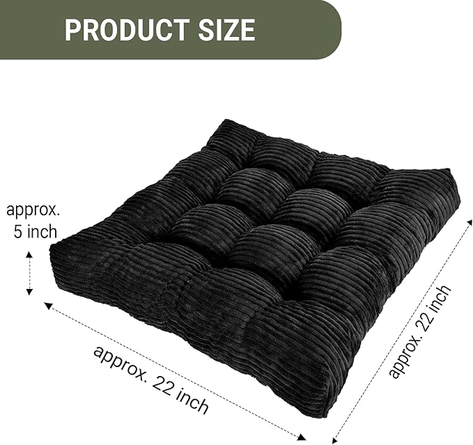 Meditation Floor Pillow Set of 2,Memory Foam Meditation Cushion for Adults Sitting, Large Square Thickened Seat Cushions for Yoga, Tatami Living Room (2, Black)