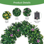 Solar Spring Wreath for Front Door Pre-lit 16inch 30LED Wreaths Spring Summer Decor for Outside Aftificial Purple Flower Wreaths Home Decorations Wreath for Door Festival Decor