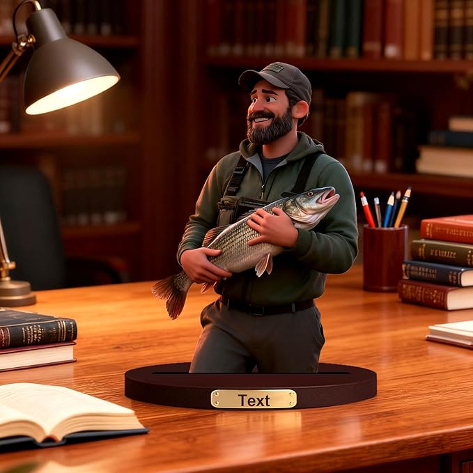 Personalized 3D Cartoon Photo Fishing Figurine Desktop Ornament Home Office Bedside Table Decoration From Your Photos To Office Desk Frames Gift‘S For Fathers And Fishing Enthusiasts (Fishing cartoon)