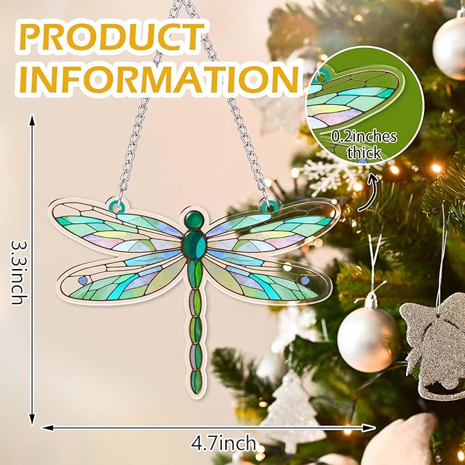 Dragonfly Gifts for Women, Acrylic Decor Dragonfly Hanging Ornaments for Christmas Tree, Blue Green Ornaments for Home Window & Car Decor